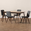 Baxton Studio Sugar Dark Grey Upholstered Walnut Wood Finished 5-Piece Dining Set 144-6796-7946